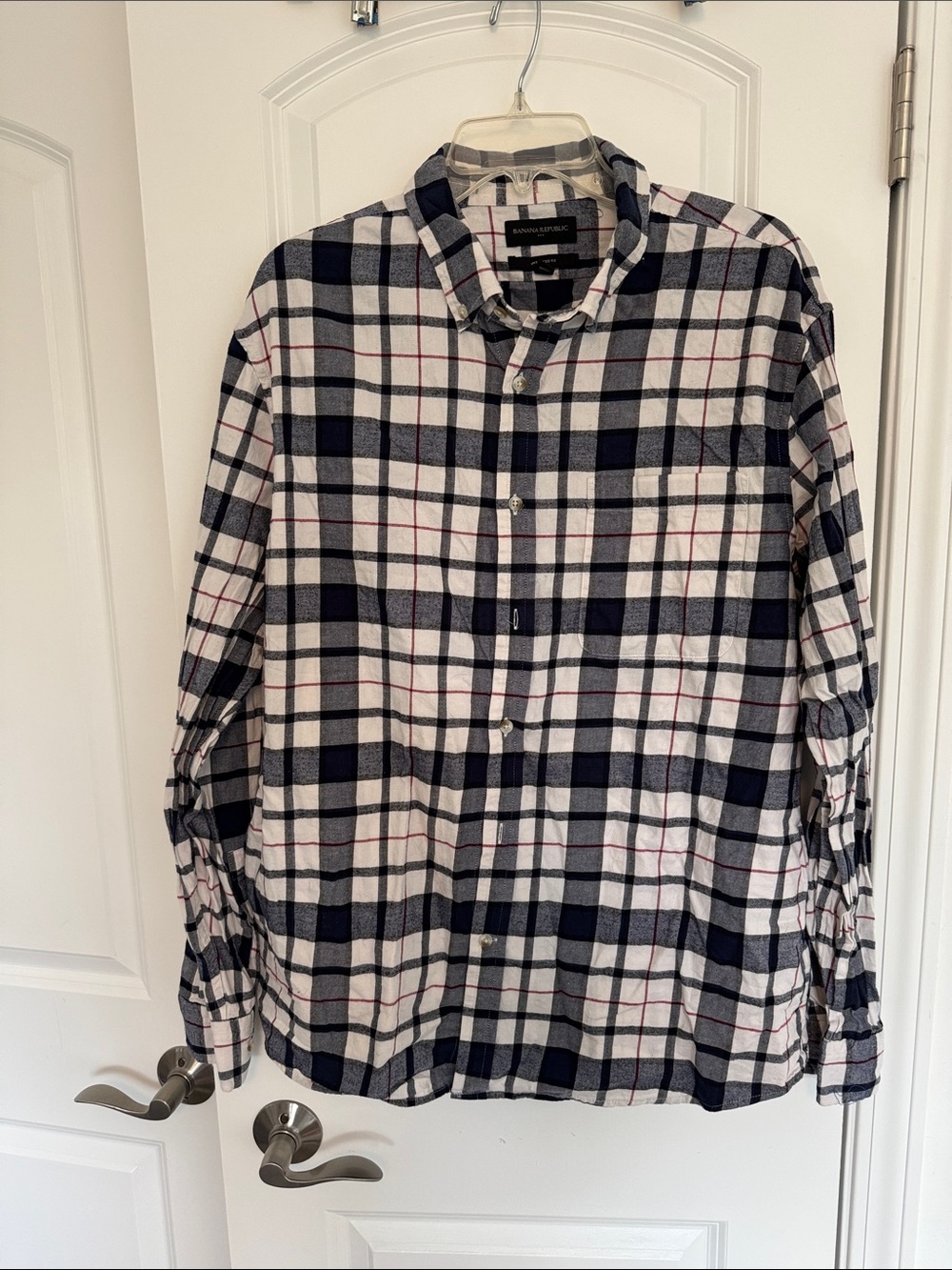 Banana Republic Navy, Black and White Plaid Button-Down Shirt